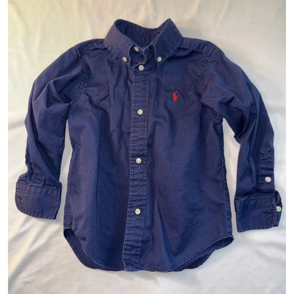 Ralph Lauren Polo Y2K Boys Long Sleeve Blue Shirt, Red Horse, Size 3T, RN41381